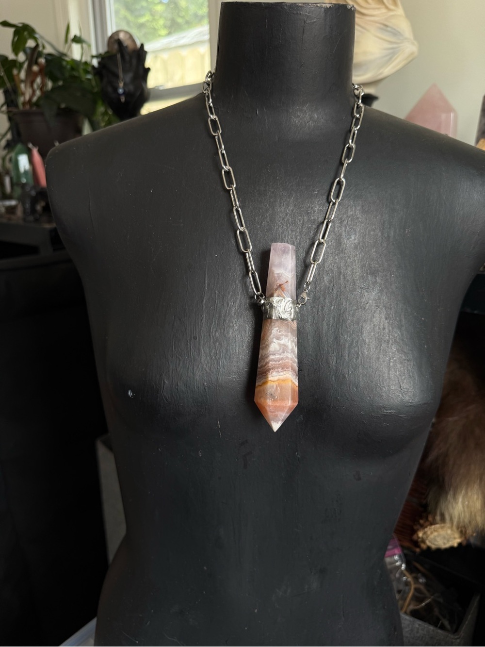 Crazy lace amethyst crystal necklace pendant statement jewelry chunky necklace
